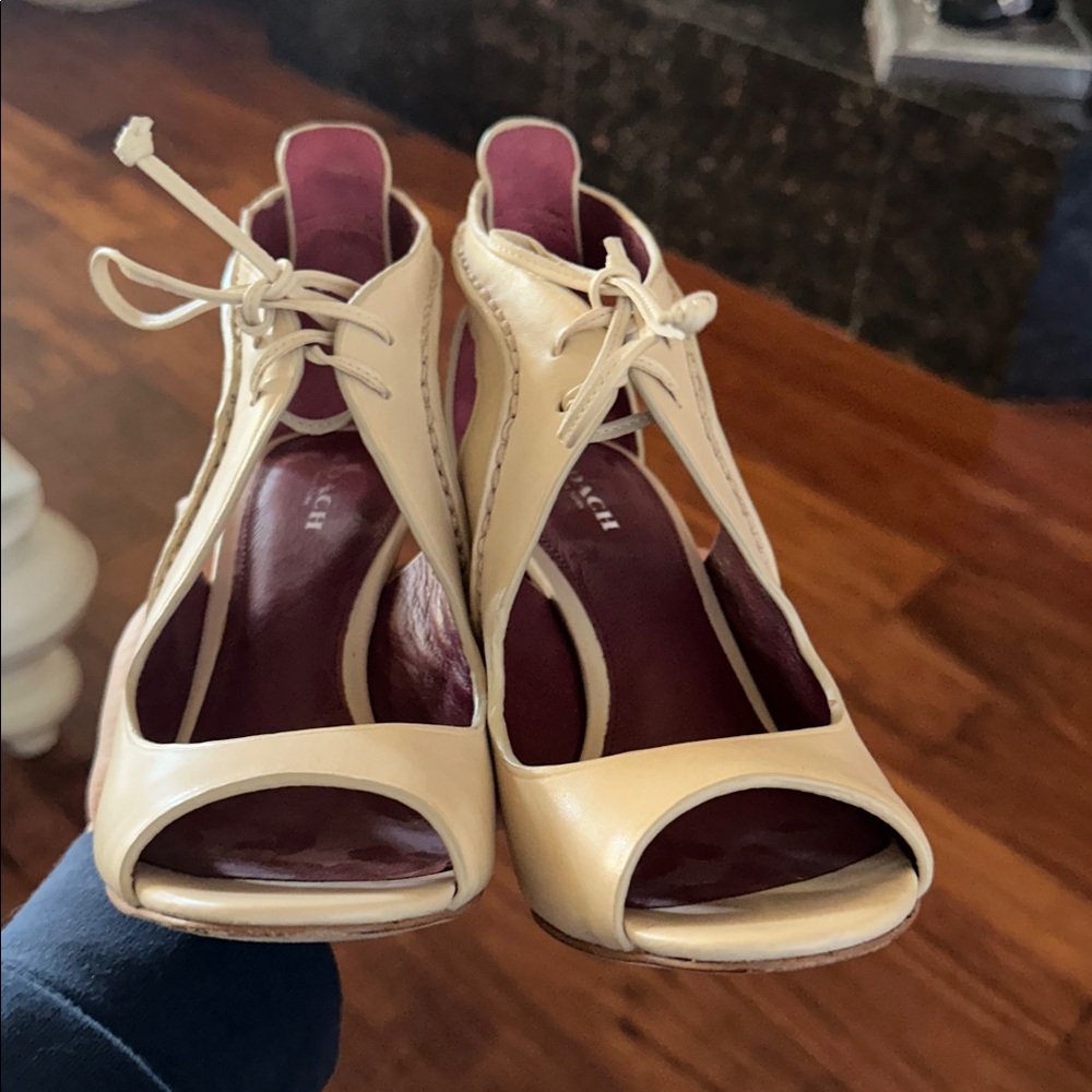 Coach New York Loise Leather Lace Up Open Toe High Heeled Sandals Ankle Booties - Picture 6 of 9